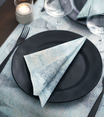 Blue winter napkin design on table